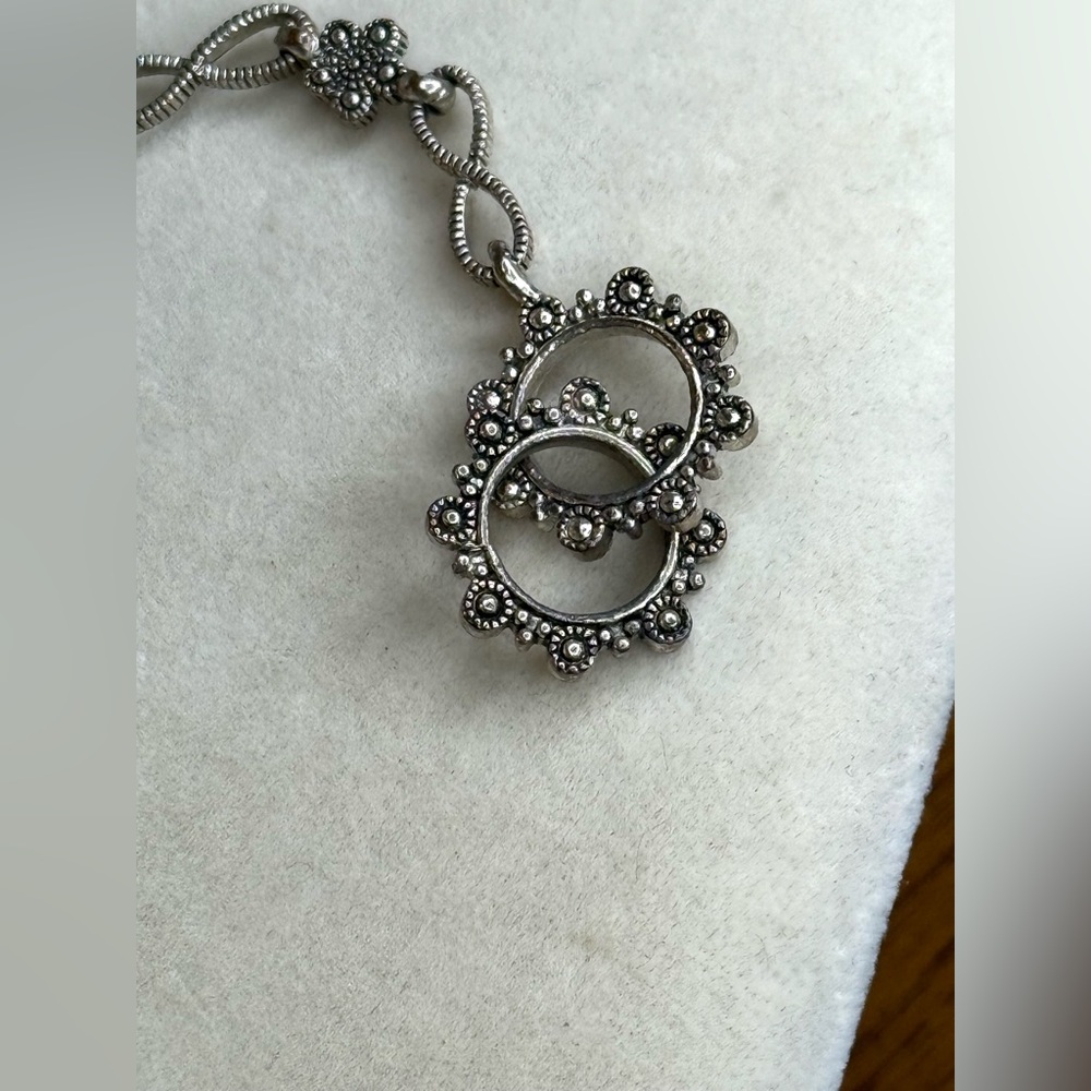 Vintage-Inspired Silver Floral Bracelet w/ Marcasite Accents & Toggle Clasp - Picture 9 of 10